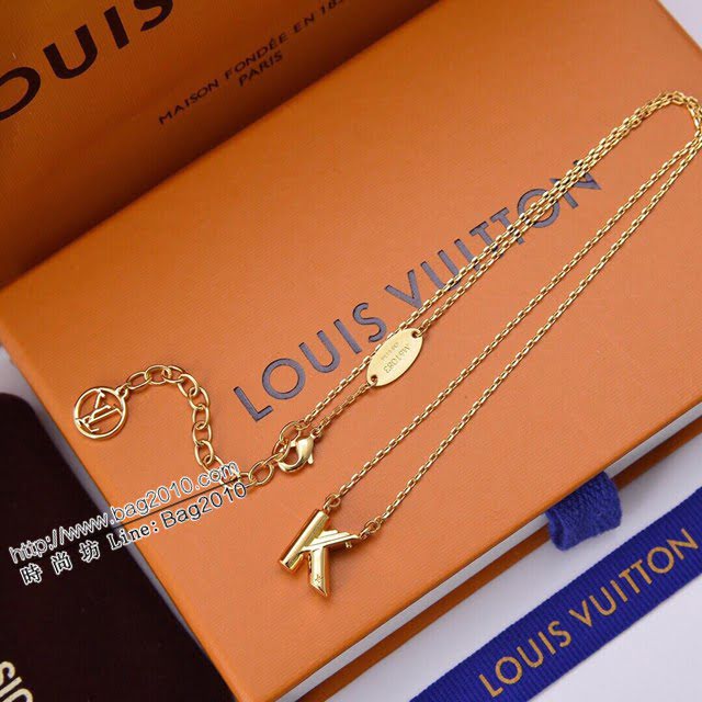 Louis Vuitton新款飾品 路易威登字母K項鏈 LV簡約字母金色可調節鎖骨鏈  zglv2229